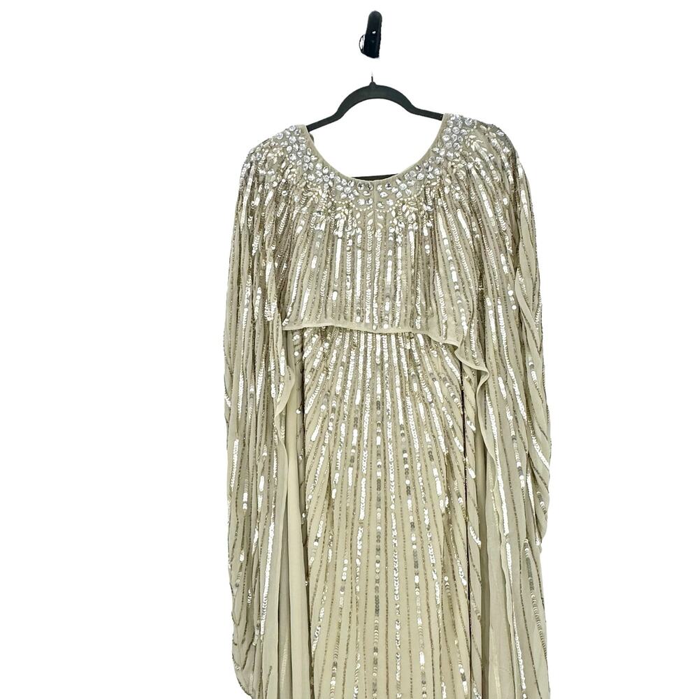 Mac Duggal Gold Sequin Cape-Back Maxi Dress - Picture 11 of 17